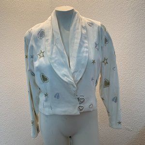 Vintage Kimi Collection cream cotton jacket with hearts size M excellent cond